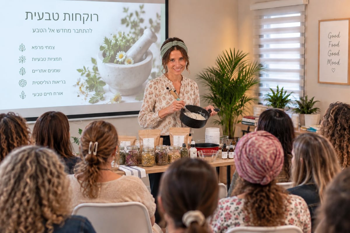 קורטני נחום במהלך סדנת רוקחות טבעית