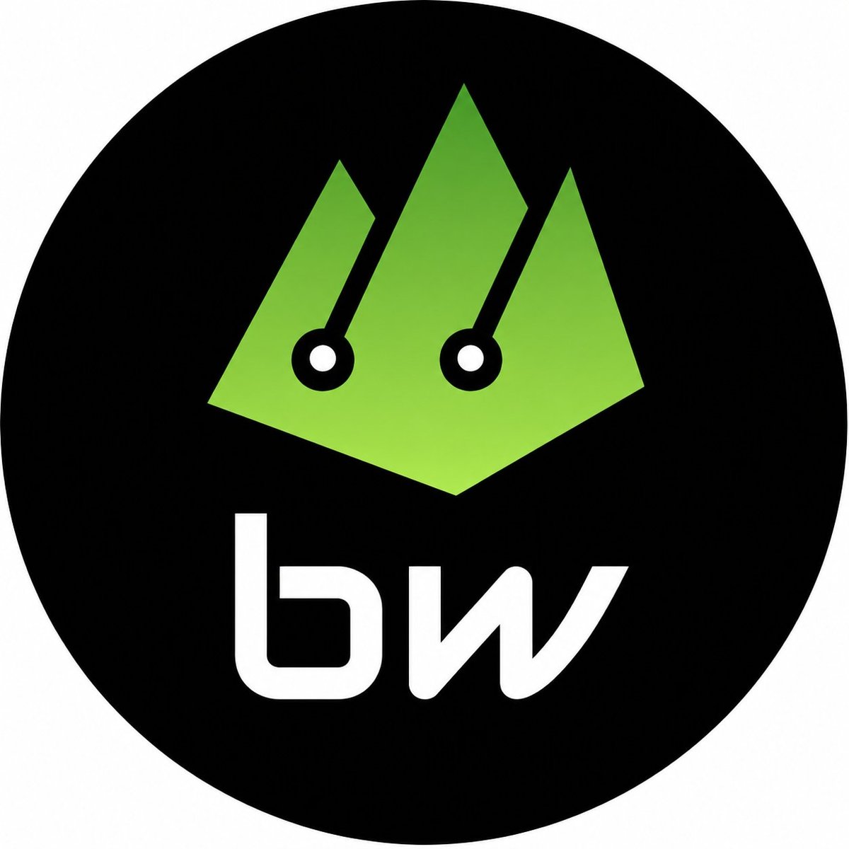 לוגו BW — כתר ירוק עם עיניים בתוך עיגול שחור