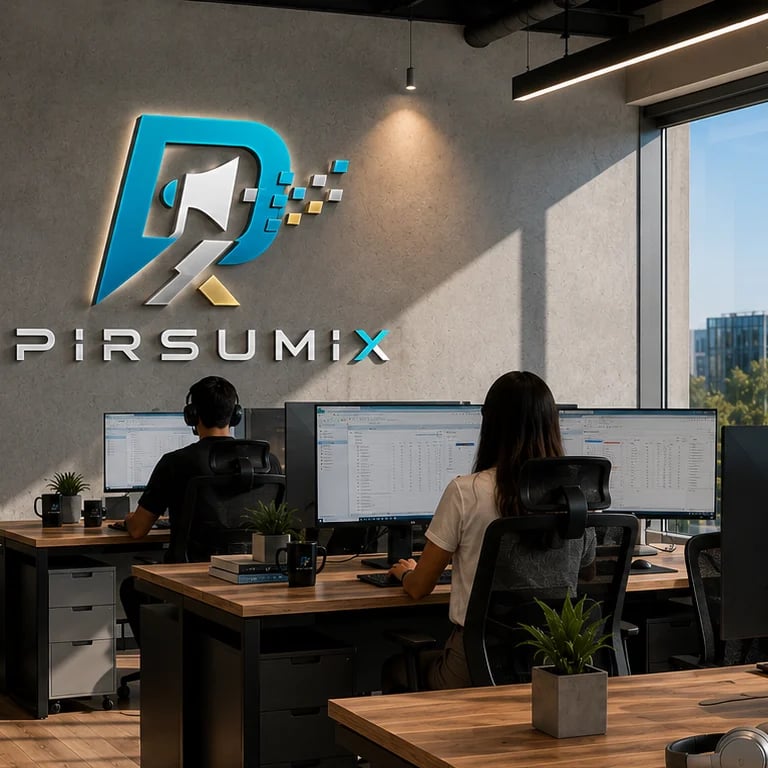משרד PIRSUMIX — צוות עובדים מול מסכים