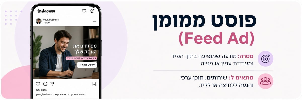פוסט ממומן באינסטגרם לקידום עסק או שירות עם קריאה למידע נוסף